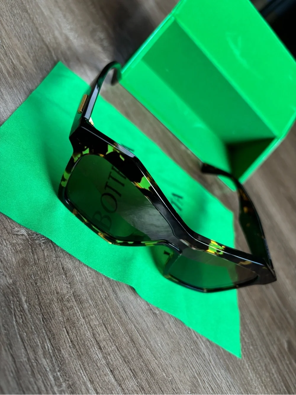 Bottega Veneta Black and Gold Tortoiseshell Sunglasses Arm